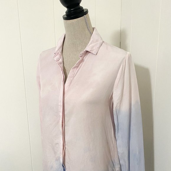 Anthropologie Cloth & Stone Tencel Blue/Pink Dip/Tie Dye Button Up Size Small - Picture 3 of 13